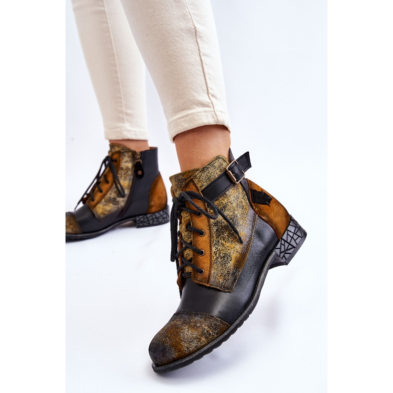 Botas femininas de couro Maciejka 05077-07 amarelo-preto 2