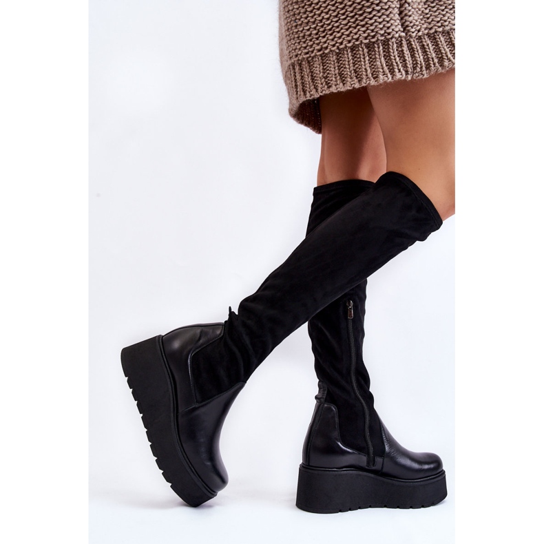 Botas de cunha femininas Laura Messi 2502 pretas preto 2