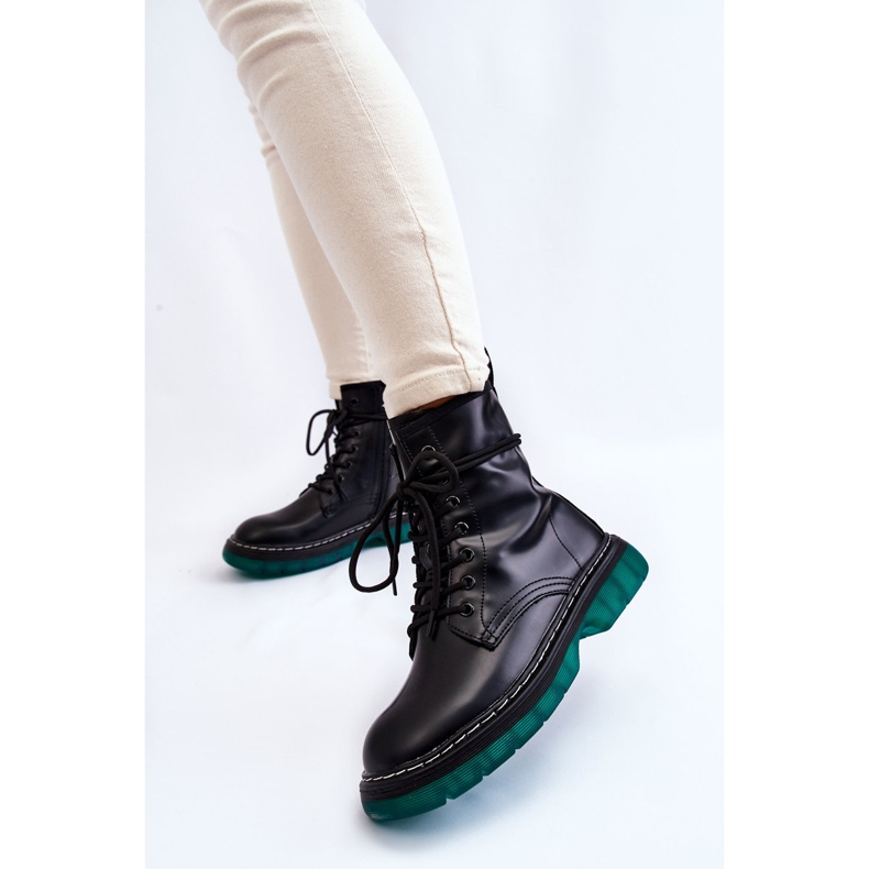 Botas femininas com cadarço e sola verde preta Trinah preto 2