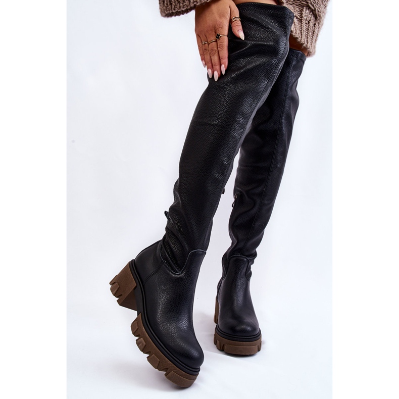 PL5 Botas de couro femininas da moda over the knee pretas venise preto 1