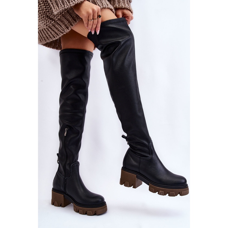 PL5 Botas de couro femininas da moda over the knee pretas venise preto 2