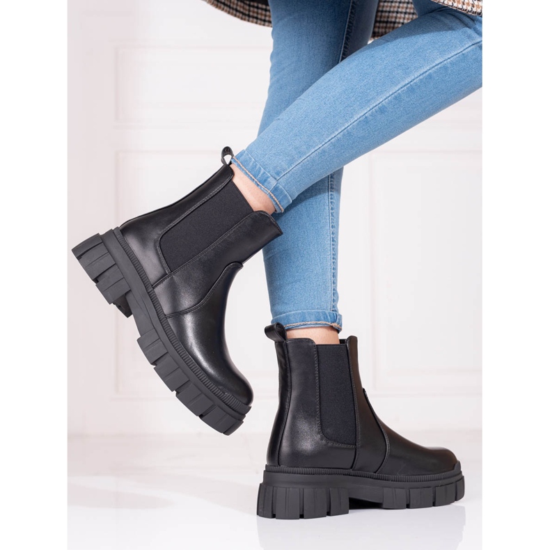 Botas Chelsea femininas na plataforma Shelovet preto 1