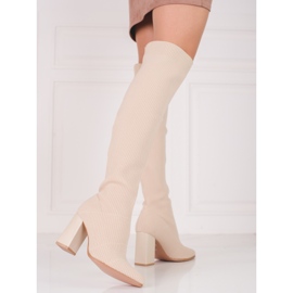 Meia-calça feminina Shelovet com decote em V e cabedal elástico bege 1