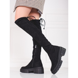 Shelovet camurça mulher plataforma mosqueteiros preto 1