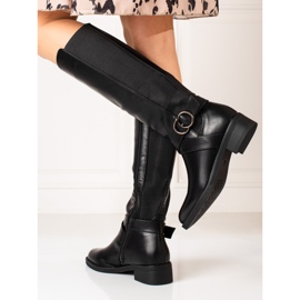Botas clássicas de mulher com salto raso Shelovet preto 1