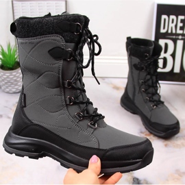 Botas de neve DK 2105 cinza à prova d'água com cadarço e zíper 1