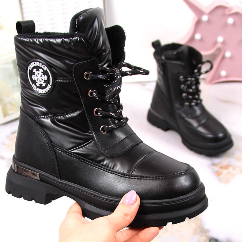 BM Botas de neve para menina isoladas com lã de ovelha preta Miss preto 1