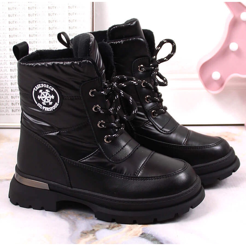 BM Botas de neve para menina isoladas com lã de ovelha preta Miss preto 2