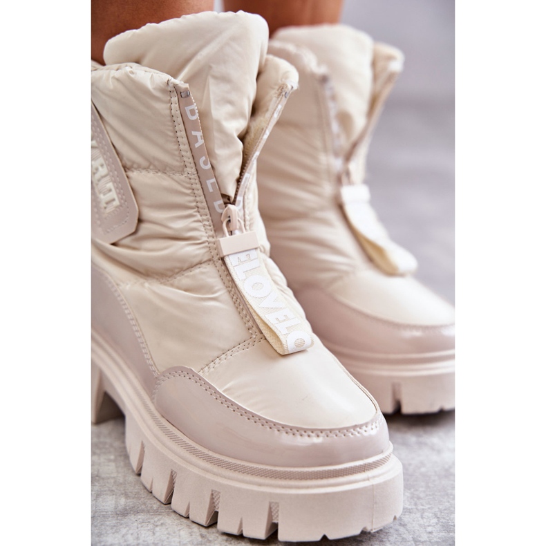 PM1 Botas femininas de neve quentes bege com zíper Marit 1