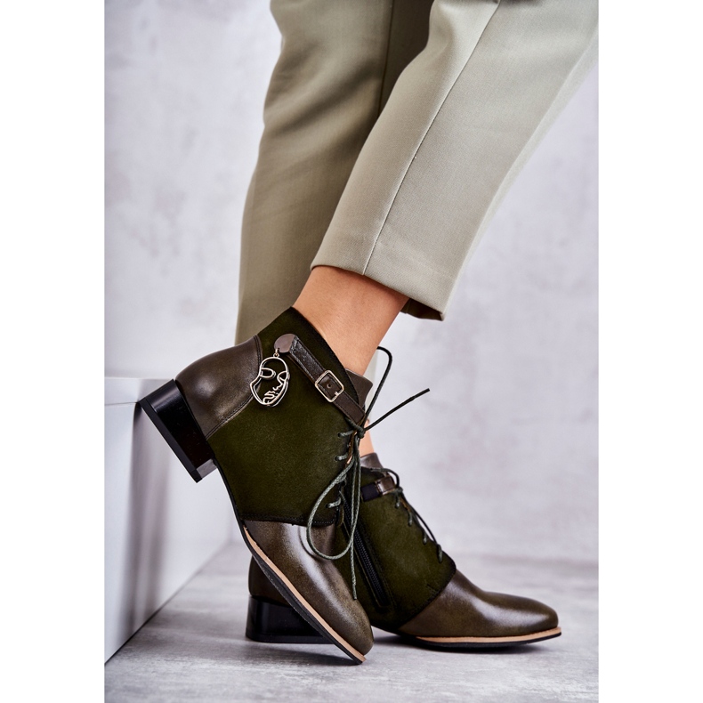 Botas femininas de couro Maciejka 5743A-09 Botas verdes 1