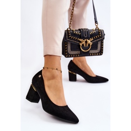 PS1 Sapatos clássicos de salto alto de camurça com decoração Derren preta preto 2