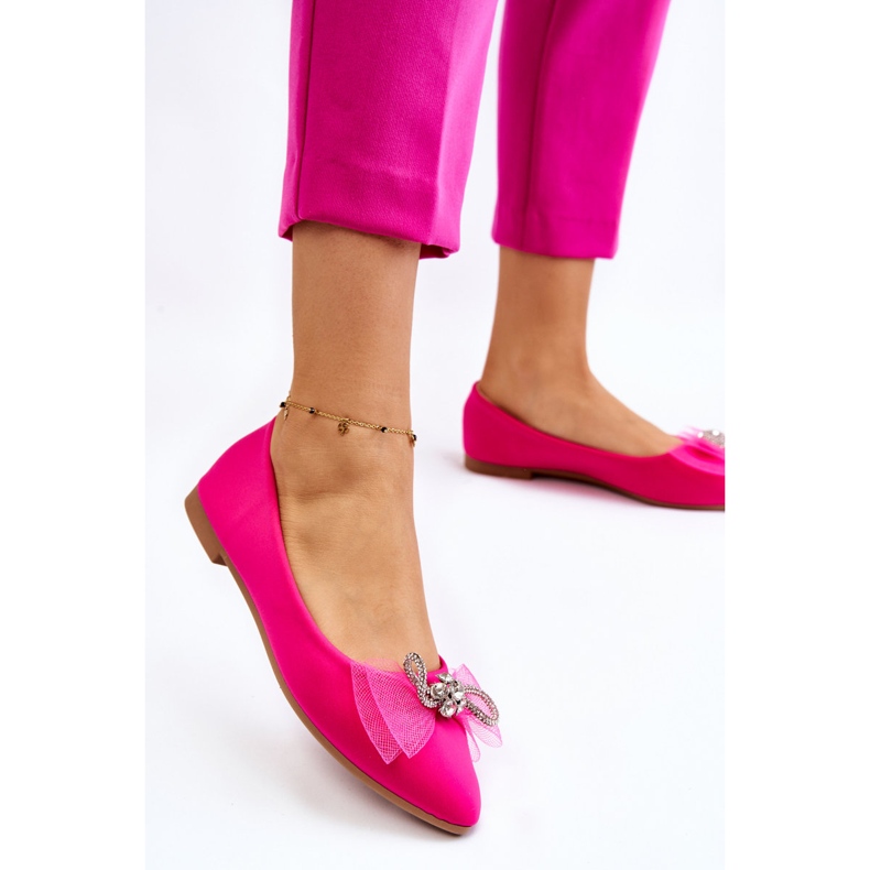 PS1 Bailarinas femininas com decote em V com laço decorativo fúcsia luminoso rosa 2 PS1 Bailarinas femininas com decote em V com laço decorativo fúcsia luminoso rosa 2