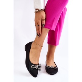 PS1 Bailarinas femininas pontiagudas com laço decorativo preto luminoso 1