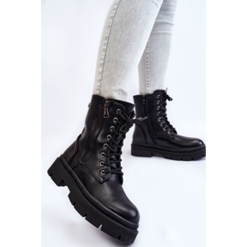 PG1 Botas femininas de couro com cadarço Trapper preto Shanna 2