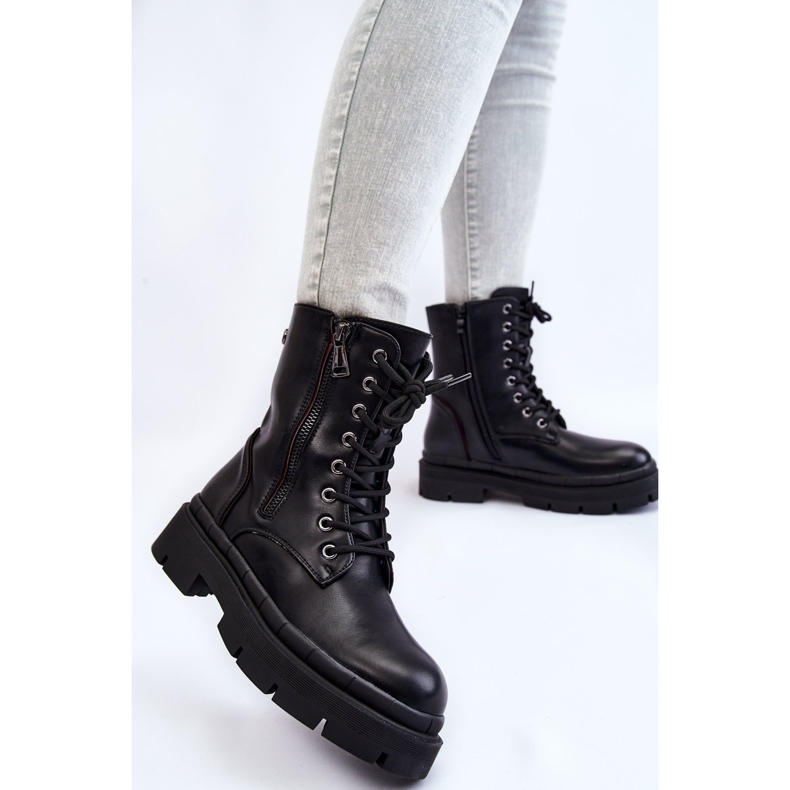 PG1 Botas femininas de couro com cadarço Trapper preto Shanna 2