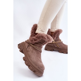 PM1 Botas femininas de camurça com corrente decorativa marrom claro respeito castanho 2