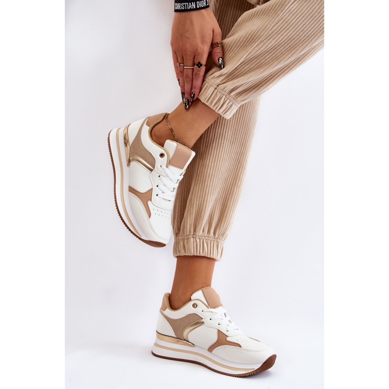 PG1 Tênis esportivo feminino moderno com salto branco e bege Yuki 2