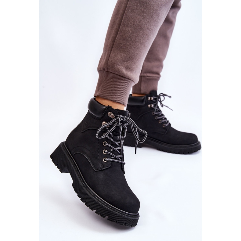 PG1 Botas femininas Trapper isoladas pretas até a metade com cadarço preto 2 PG1 Botas femininas Trapper isoladas pretas até a metade com cadarço preto 2
