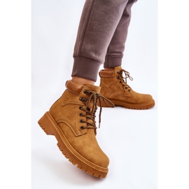 Botas femininas isoladas Camel com cadarço até a metade do caminho castanho 2