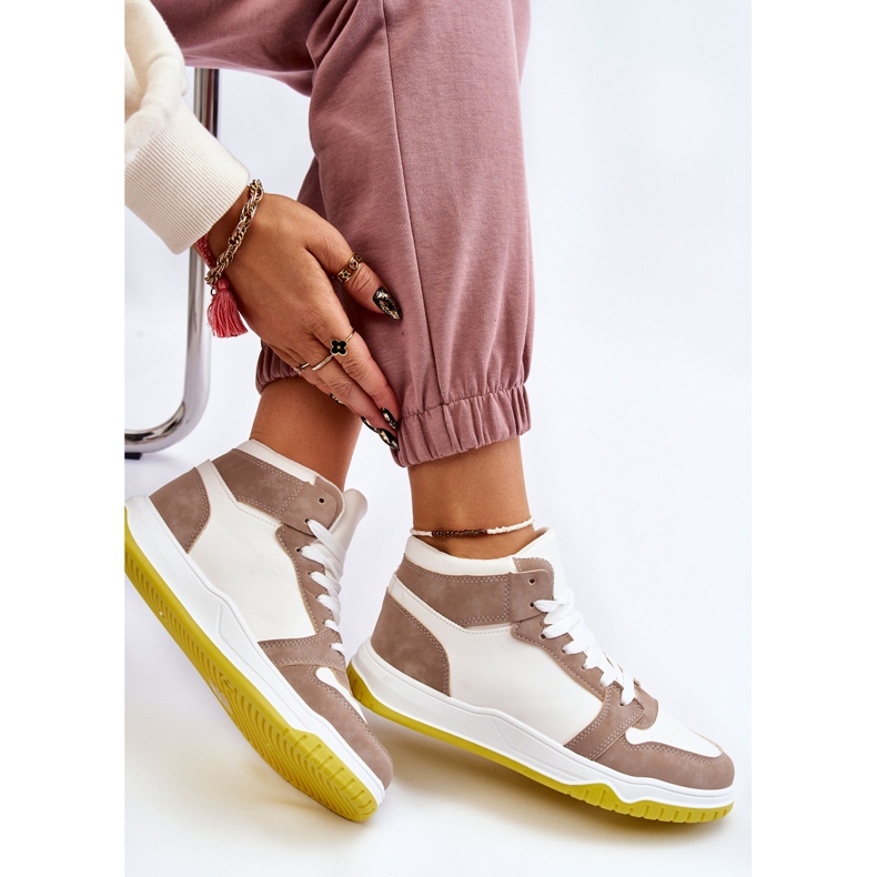 BM Sapatos esportivos femininos de cano alto branco e bege Rumor 1