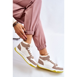 BM Sapatos esportivos femininos de cano alto branco e bege Rumor 2