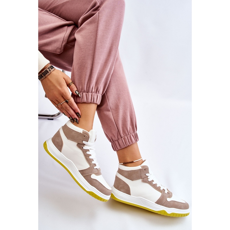 BM Sapatos esportivos femininos de cano alto branco e bege Rumor 2