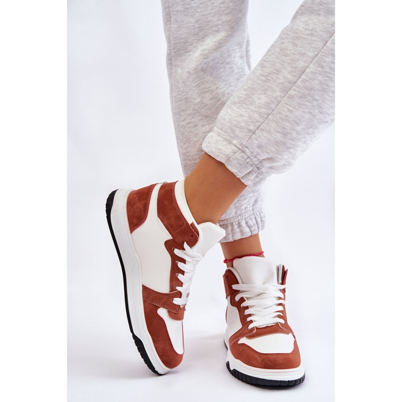 BM Sapatos esportivos femininos de cano alto branco camelo rumor marrom 2