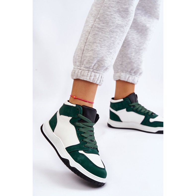 BM Sapatos esportivos femininos de cano alto branco e verde Rumor 2