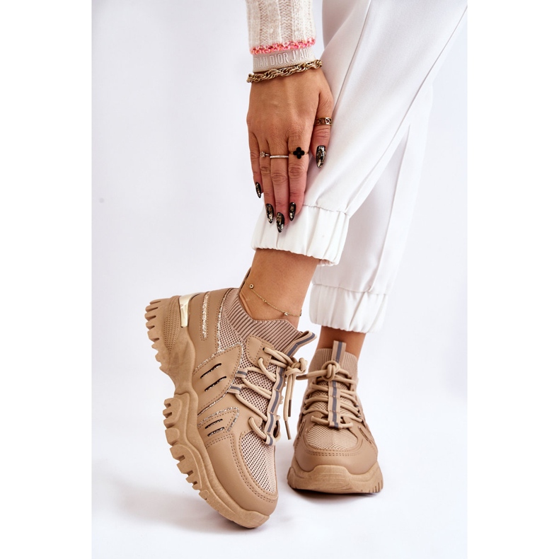 BM Tênis esportivo feminino sem cadarço bege Berna marrom 1