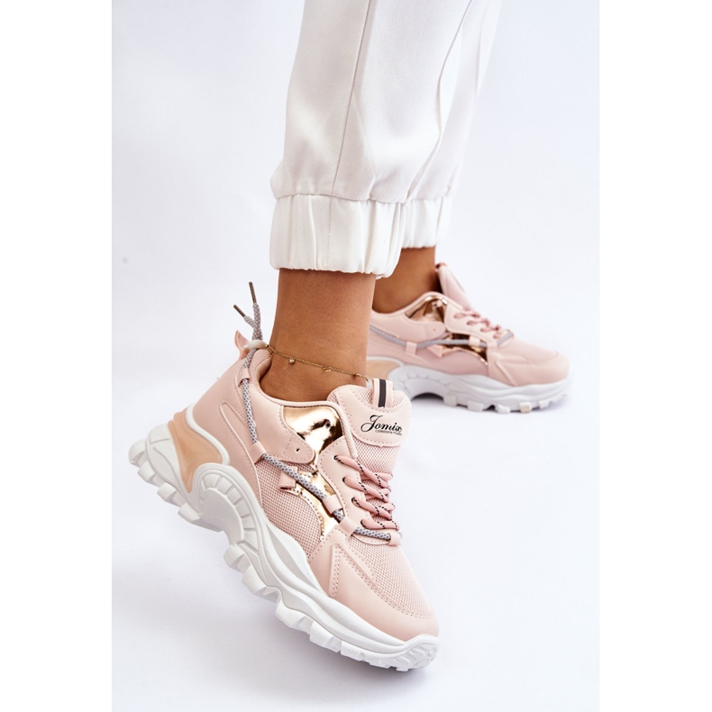 PA1 Sapatos esportivos femininos com cadarço na plataforma rosa Minea 1