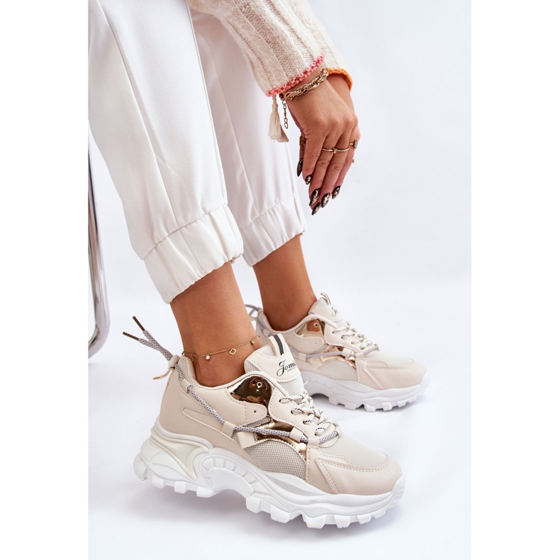 PA1 Sapatos esportivos femininos com cadarço na plataforma bege Minea 2