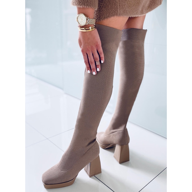 PA1 Bota de salto alto Hilary Khaki bege 2