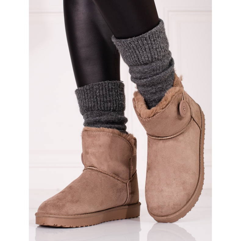 Botas de neve femininas quentes Shelovet marrom com botão 1