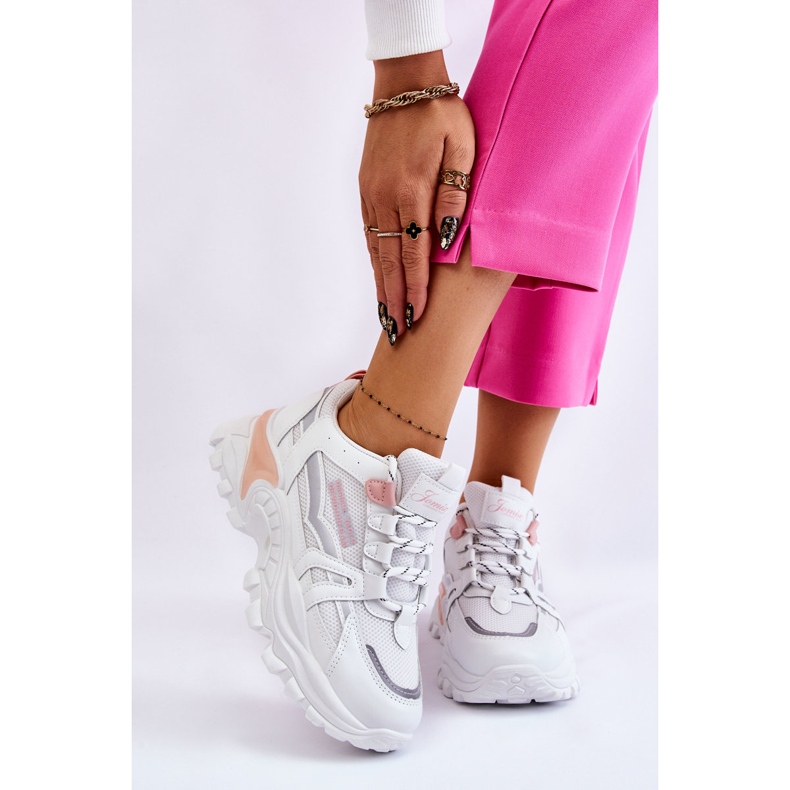 BM Tênis de plataforma feminino da moda Biko branco-rosa 1