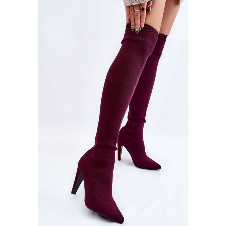 BM Botas Salto Alto Com Meia Renoli Borgonha vermelho multicolorido 2 BM Botas Salto Alto Com Meia Renoli Borgonha vermelho multicolorido 2