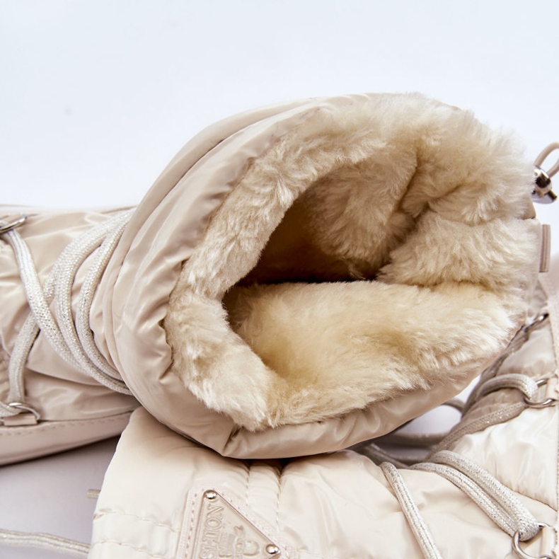 PM1 Botas de neve da moda feminina com cadarço Carrios bege claro 2