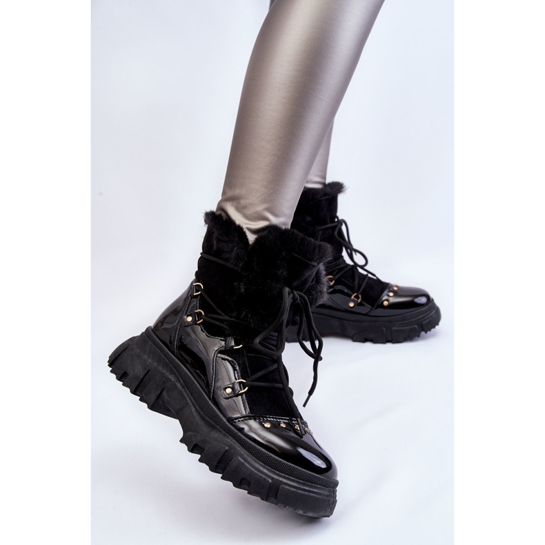 Botas femininas com cadarço de pele preto Merron 2
