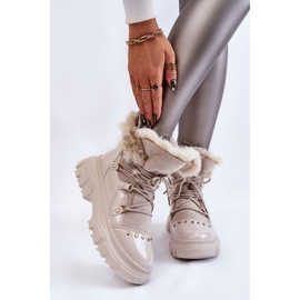 Botas femininas com cadarço de pele bege claro Merron 1