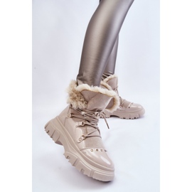 Botas femininas com cadarço de pele bege claro Merron 2