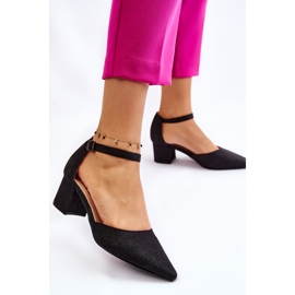 PG1 Sapatos de salto baixo elegantes e brilhantes pretos Leilany 2