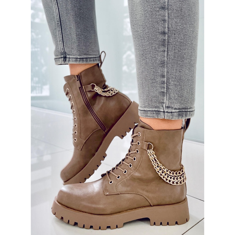 BM Botas botas com correntes Tokio Khaki bege marrom 1