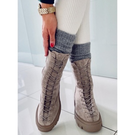 BM Botas de mulher Wayne Khaki com atacadores bege cinza 1 BM Botas de mulher Wayne Khaki com atacadores bege cinza 1