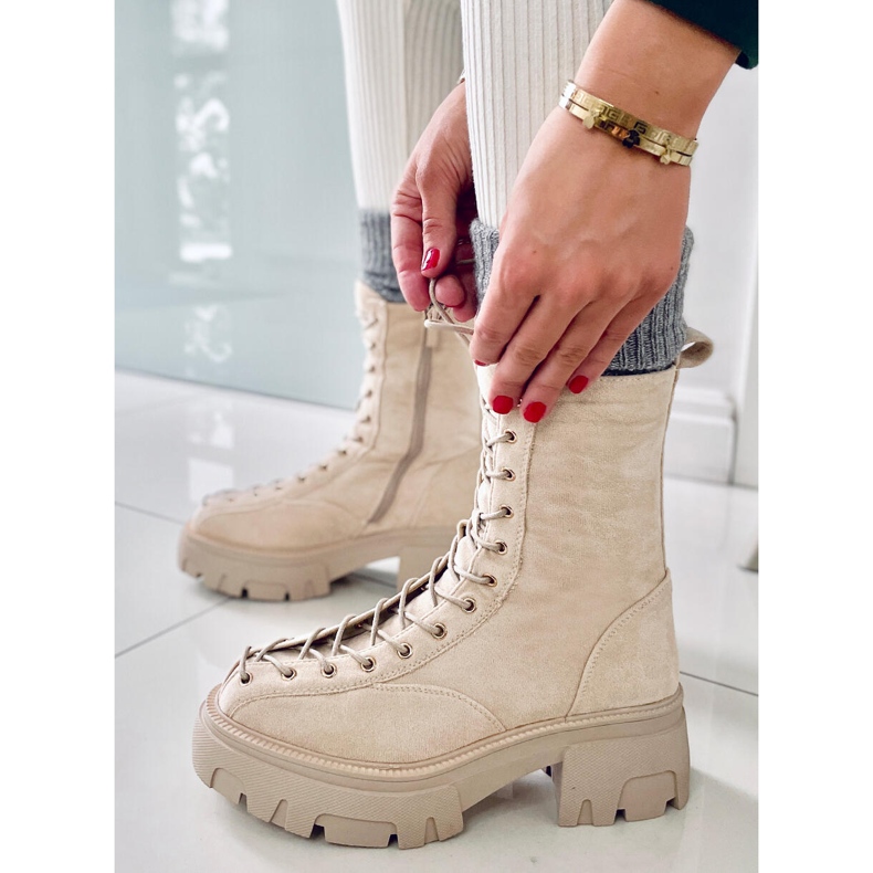 BM Botas de mulher Wayne Beige com atacadores bege 1
