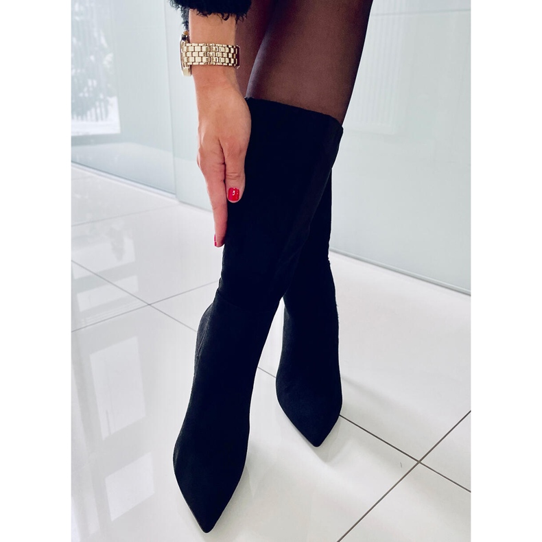 BM Botas clássicas de salto alto de camurça Marissa Black preto 2