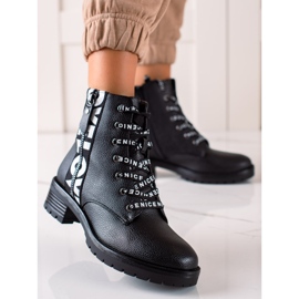W. Potocki Botas de amarrar com Potocki de couro ecológico preto 1