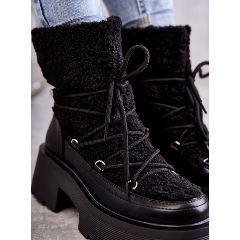 Botas femininas C-275 botas de neve com pele de carneiro, pretas preto 5