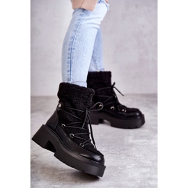 Botas femininas C-275 botas de neve com pele de carneiro, pretas preto 1