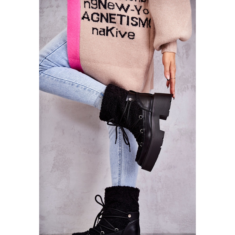 Botas femininas C-275 botas de neve com pele de carneiro, pretas preto 2