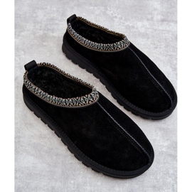 Chinelos femininos de camurça com pelo preto Buffie 2