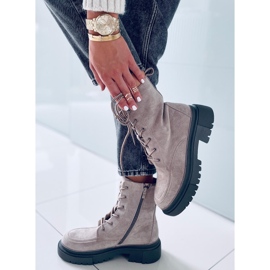 Bota Roisin Khaki de camurça com cadarço bege 2